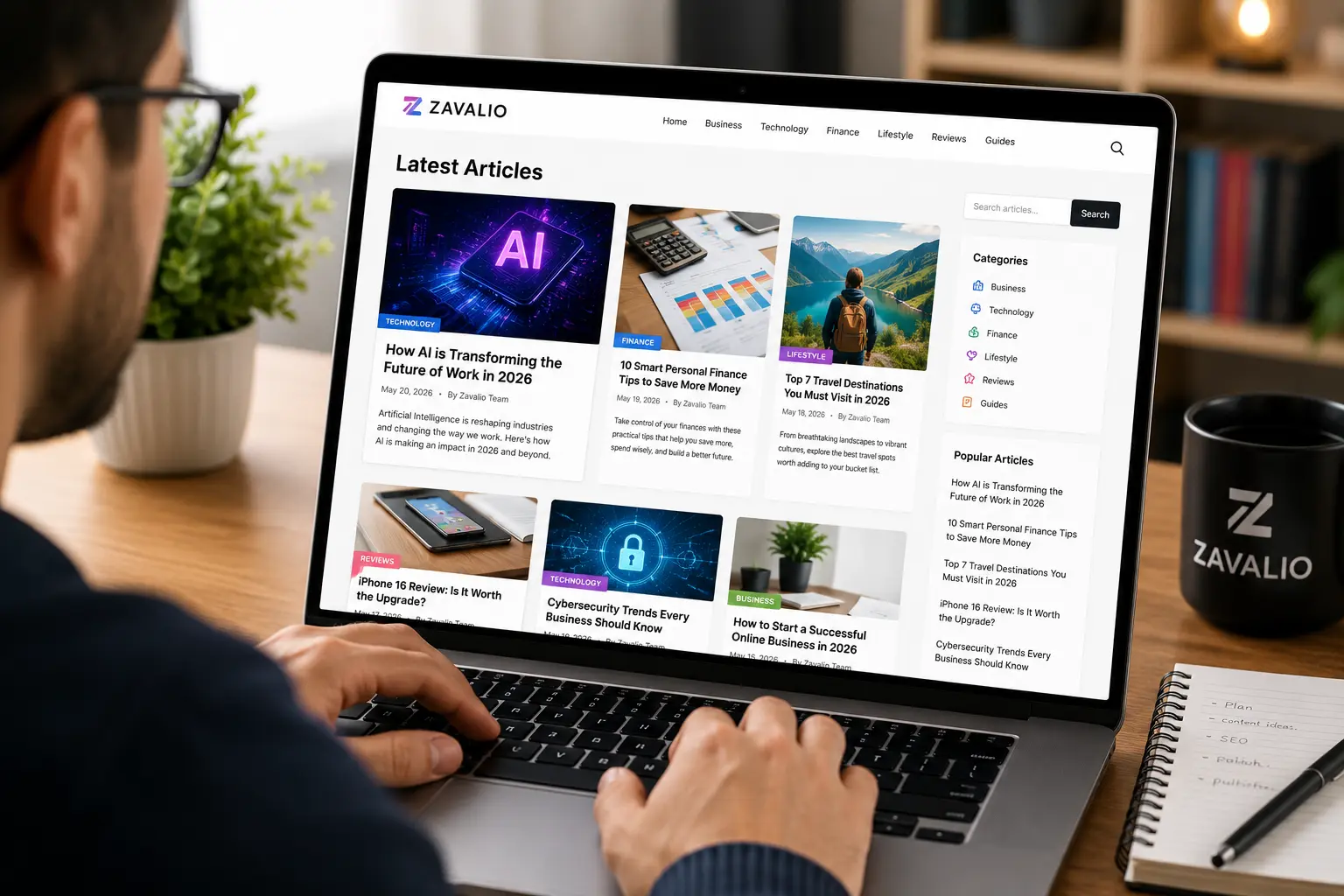 User browsing articles on Zavalio.com website