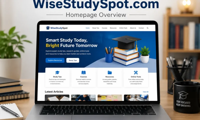 WiseStudySpot.com homepage displayed on a laptop screen